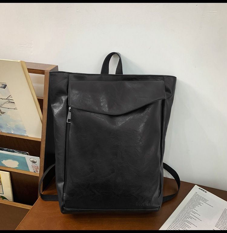 Backpack Men's Backpack Pu Solid Color Motorcycle Men's Large Backpack Travel Travel Daily Commute Large Capacity Backpack_voghion.com
