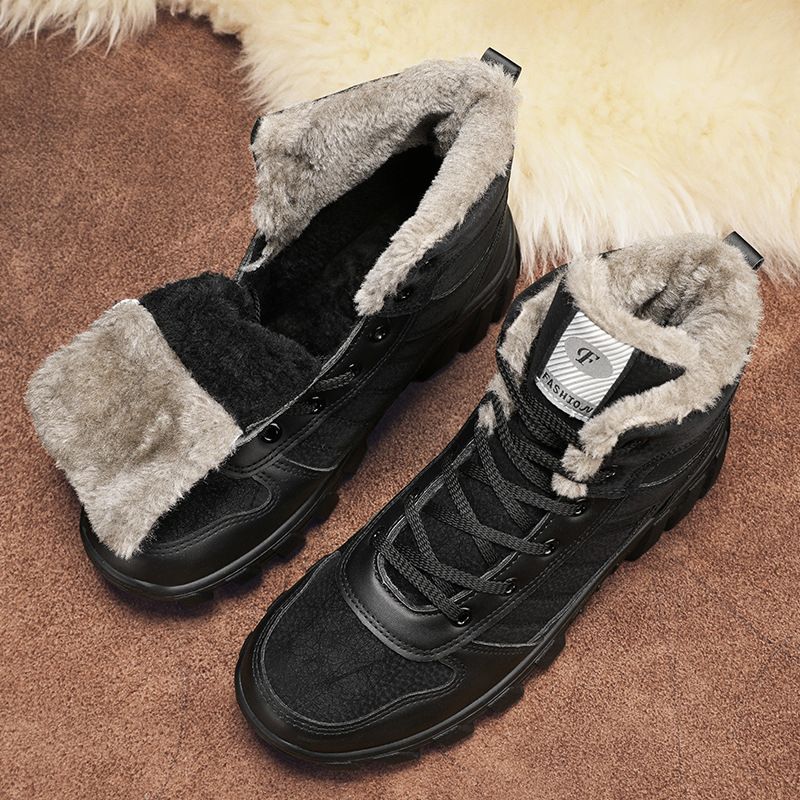 Men's Spring New High-Top Work Martin Versatile Warm Cold-Proof Cotton Shoes Fleece-Lined Thickened Snow Boots_voghion.com