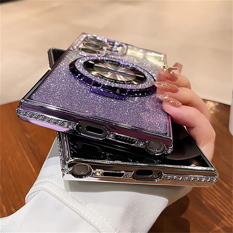 Glitter For Mag Safe Magnetic Ring Stand Case For Samsung Galaxy S25 S24 S23 Ultra S22 Plus A55 A35 A25 A15 Dia Cover_voghion.com