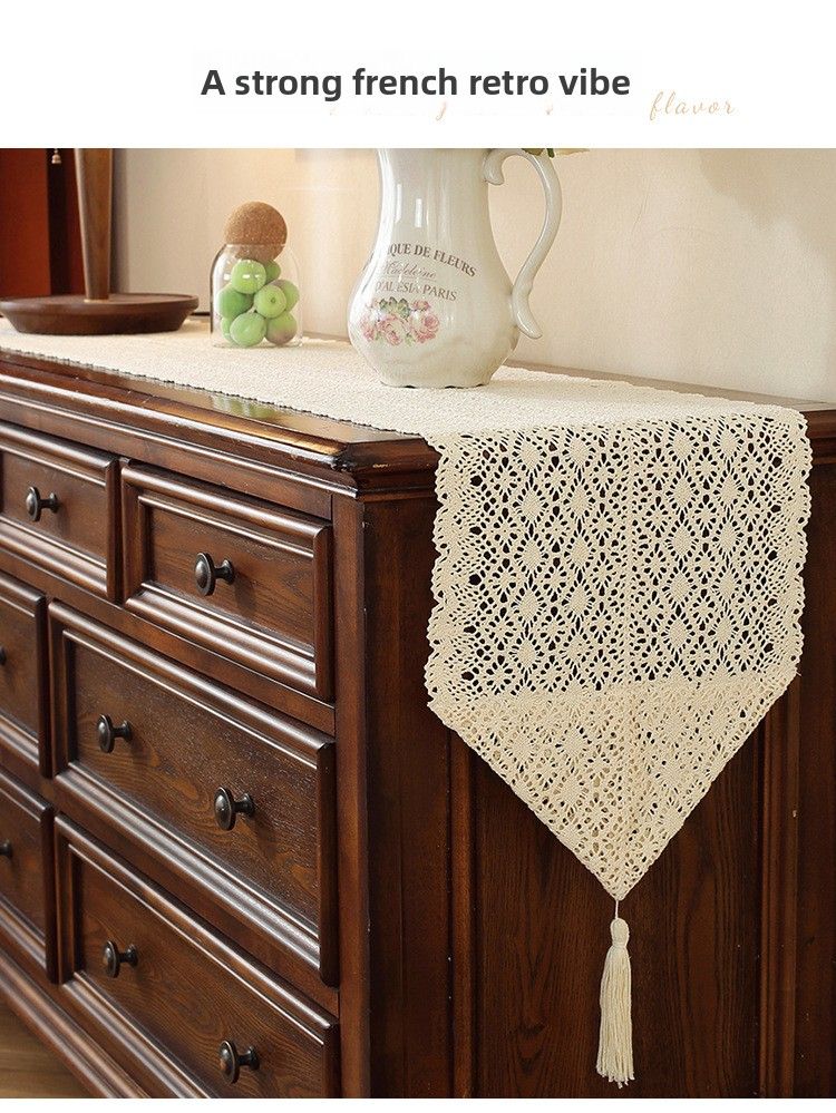 Lace Runner Coffee Table Cloth Mat American Country Style Hollow Out Long Strip High-end Tea Tablecloth_voghion.com