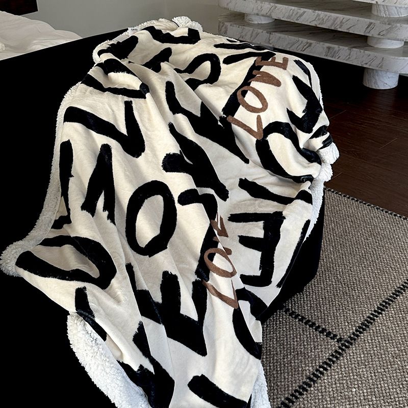 Black Pink Milk Lamb Plush Sofa Car Knee Lunch Rest Office Shawl Blanket_voghion.com