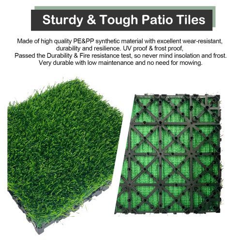 Artificial Grass Turf Tiles Interlocking Set Of 35pcs, Grass Tiles Self-draining For Pet Indoor/Outdoor Flooring Decor, 12x12in_voghion.com