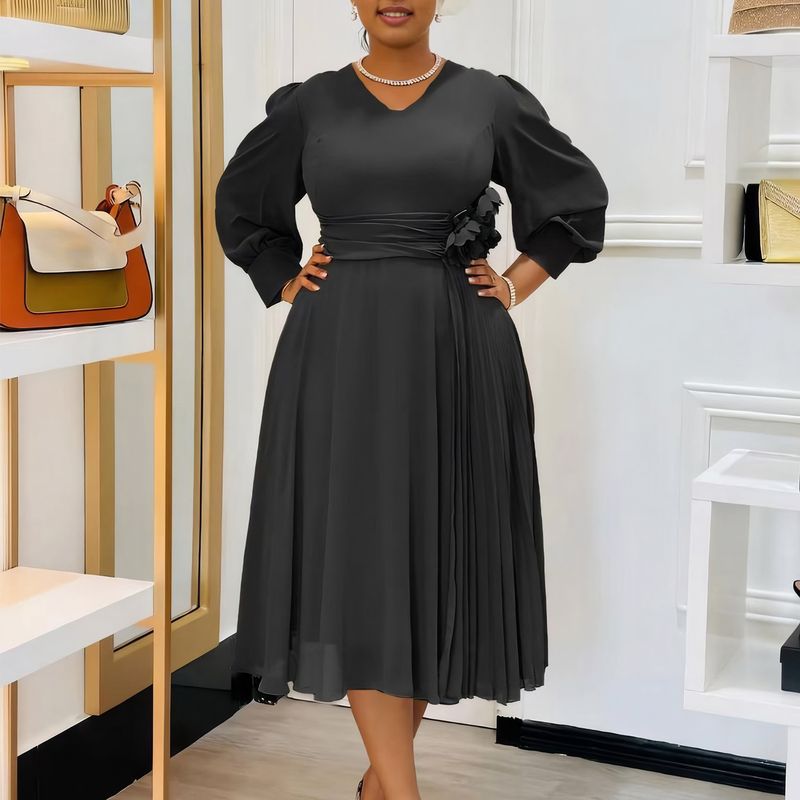 Women's Clothing Fashion Temperament Elegant Solid Color A Line Skirt Large Size Dress_voghion.com