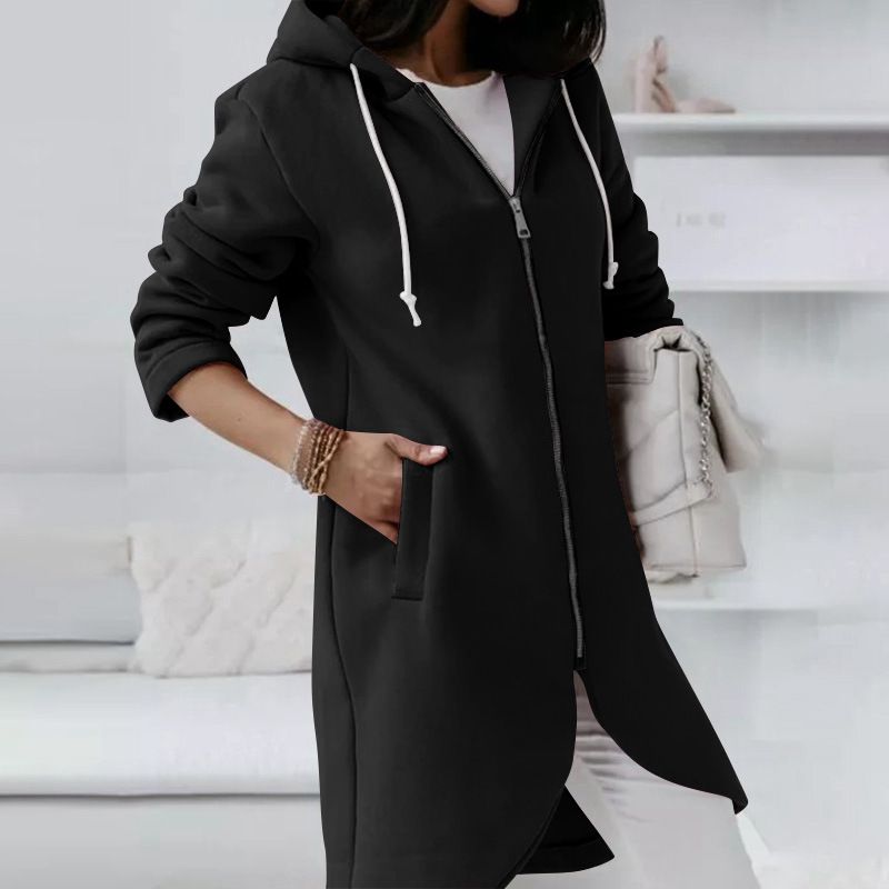 Neue personalisierte Street-Reißverschluss-Kapuzen-Sweatjacke aus langem Fleece für Damen_voghion.com