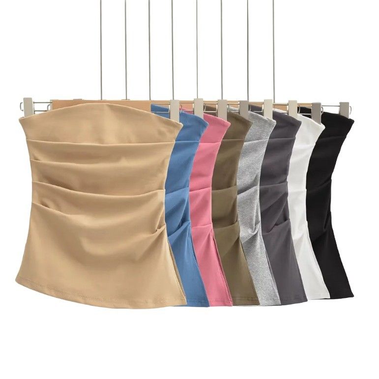25 Sommer Neue Damen American Style Spicy Girl Off-Shoulder Trägerlose Tube Top Weste mit gerüschtem unregelmäßigem Design_voghion.com