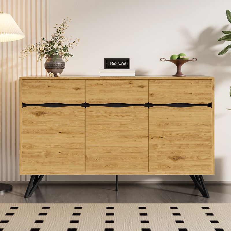 Buffet 3 niveaux en bois avec pieds en métal – Design moderne, grand espace de rangement, résistant et facile à nettoyer – Convient pour salon, salle à manger, couloir_voghion.com