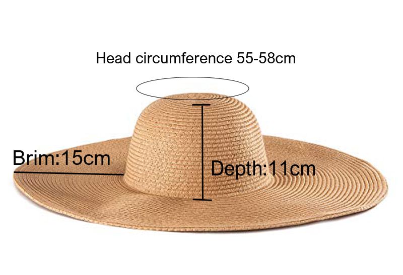 Cappello da spiaggia pieghevole oversize da donna, con tesa larga da 15 cm, estivo, da viaggio, in paglia, per donna, per vacanze all'aperto, arrotolabile, UPF50+_voghion.com