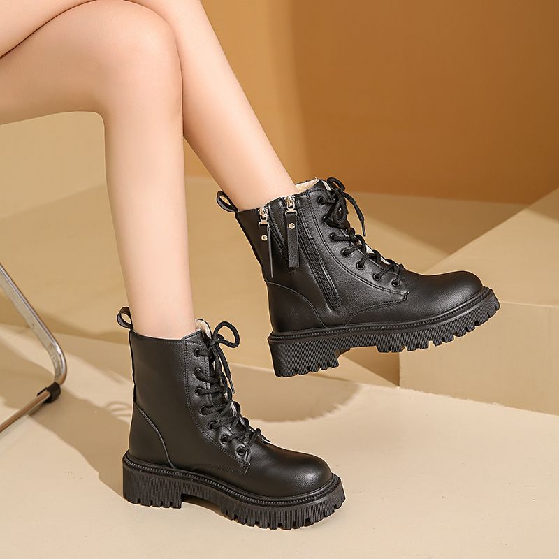 Vendita calda scarpe da donna con lacci autunno punta rotonda piattaforma solida impermeabile barile corto grande taglia nudo_voghion.com