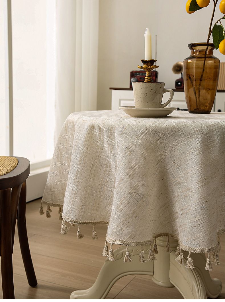 Fabric Round Table Cloth Cotton And Linen High Grade Stall Table Cloth Ins Style Coffee Table Cover Table Cloth Japanese Style High Value_voghion.com