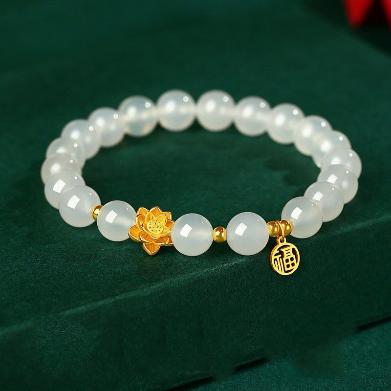 Peace Lock Armband mit Glücksperlen, Kristall Chalcedon Neues Perlenarmband im chinesischen Stil, Geburtstagsgeschenk für_voghion.com