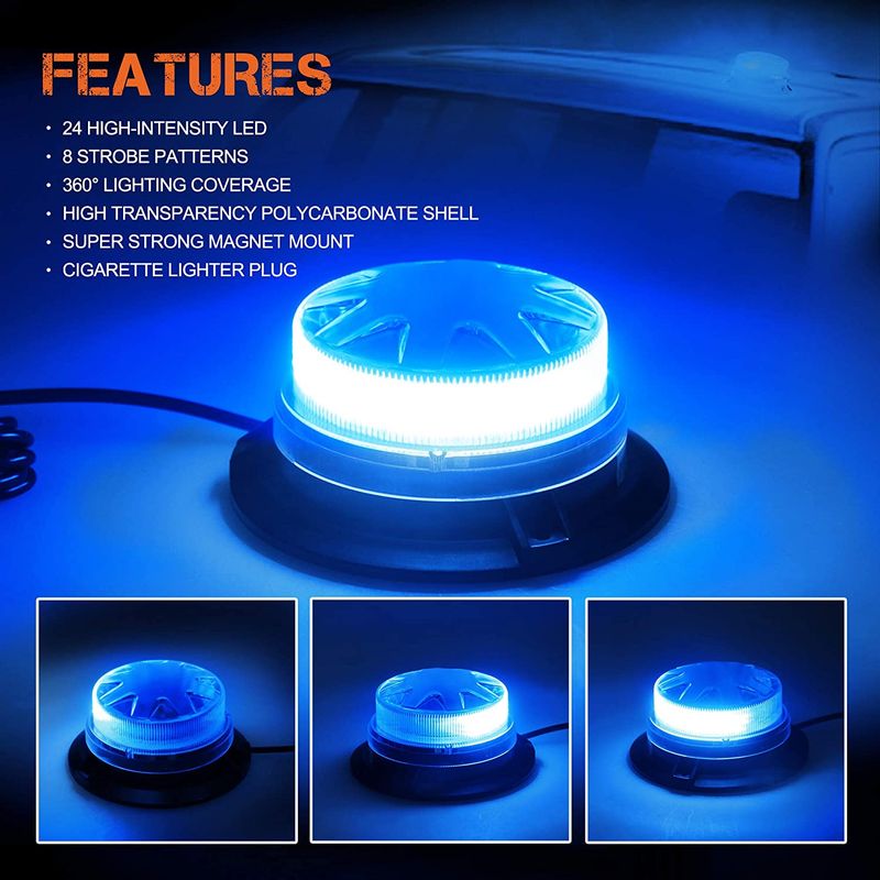 Magnetic Base Strobe Light 24 LEDs Car Roof Flashing Hazard Warning 12V 24V Auto Safety Beacon Lamp Red Blue Yellow_voghion.com
