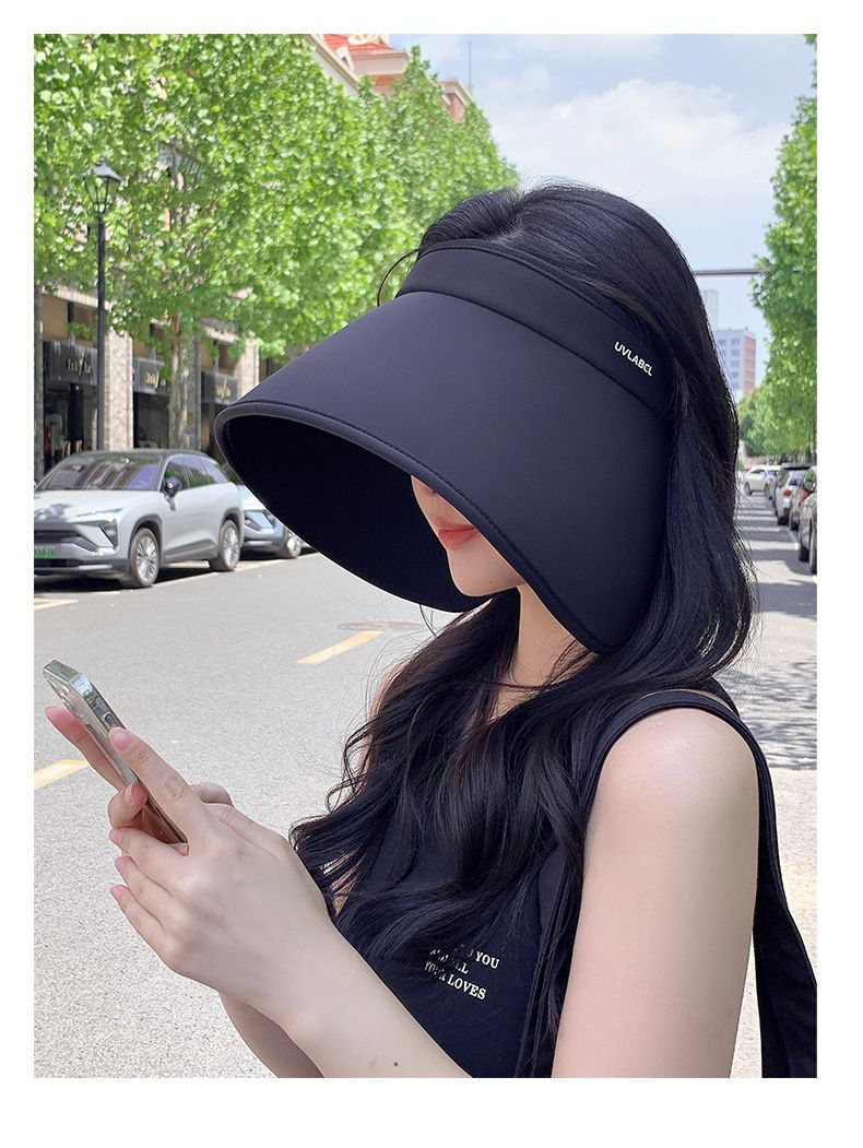 Wrap Around Full Face Women's Large Brim Hollow Top Riding Hat, UV Ice Silk Sun Hat_voghion.com