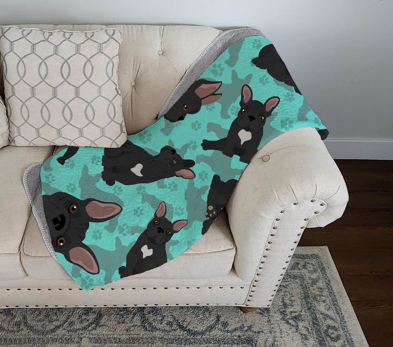 Black French Bulldog Quilted Blanket 50x60 Artwork Pattern Quilted Throw Blanket for Bed, Couch, Sofa, Soft and Lightweight_voghion.com