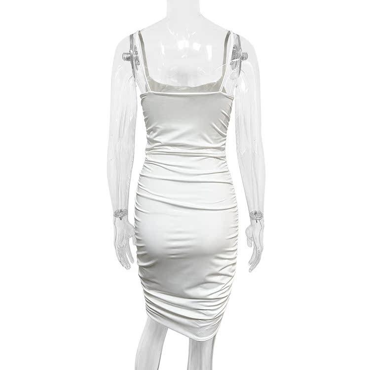 White Ruched Strap For High Waist Bodycon Women Summer Slip Dress_voghion.com