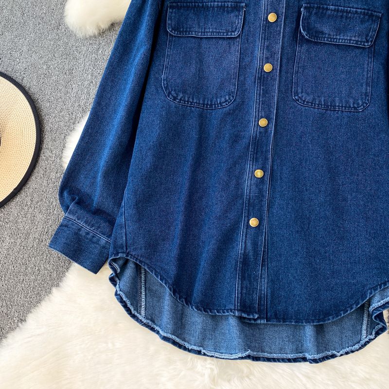 Damenbekleidung 2023 Frühling und Herbst Neue Retro Loose Casual All-Match Mittel- und langgewaschene Jeanshemdjacke Damenbekleidung_voghion.com