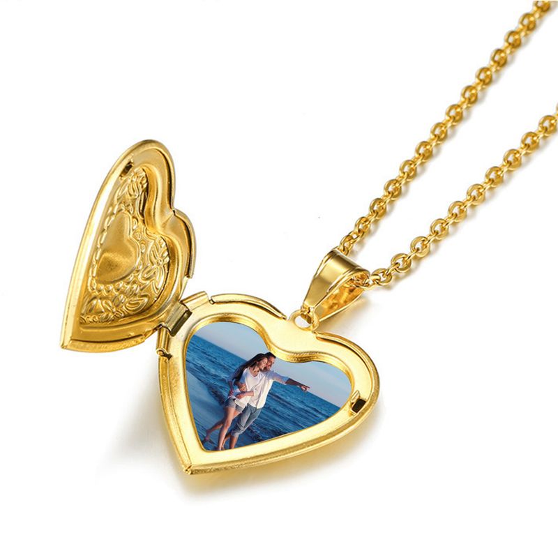 Romantic Heart Locket Pendants Female Gold Sier Color Stainless Steel Memorial Necklace For Women Jewelry Valentine Gift_voghion.com