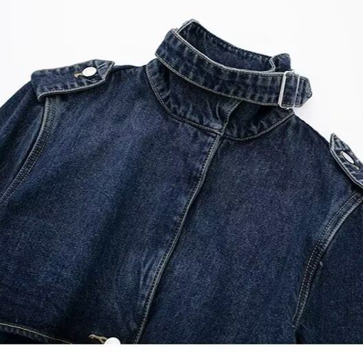 Windjacke für den Winter für Damen von mittlerer bis langer Länge, Street-Fashion-Gürtel, neues Denim-Accessoire_voghion.com