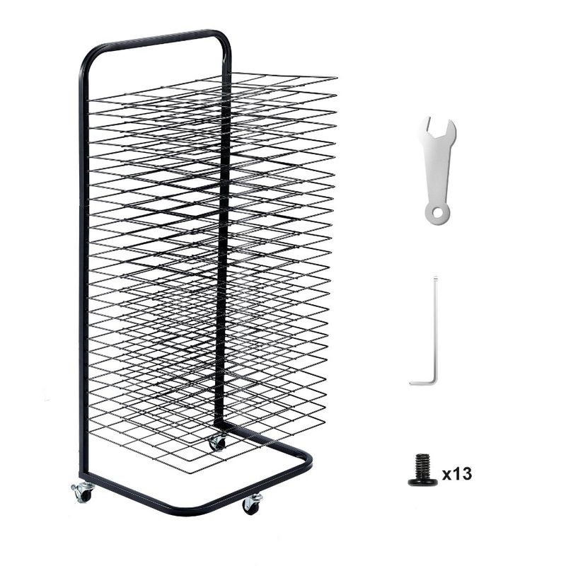Black Drying Drying Rack Shelves Paint 25 Wheels Removable With Art Rack_voghion.com