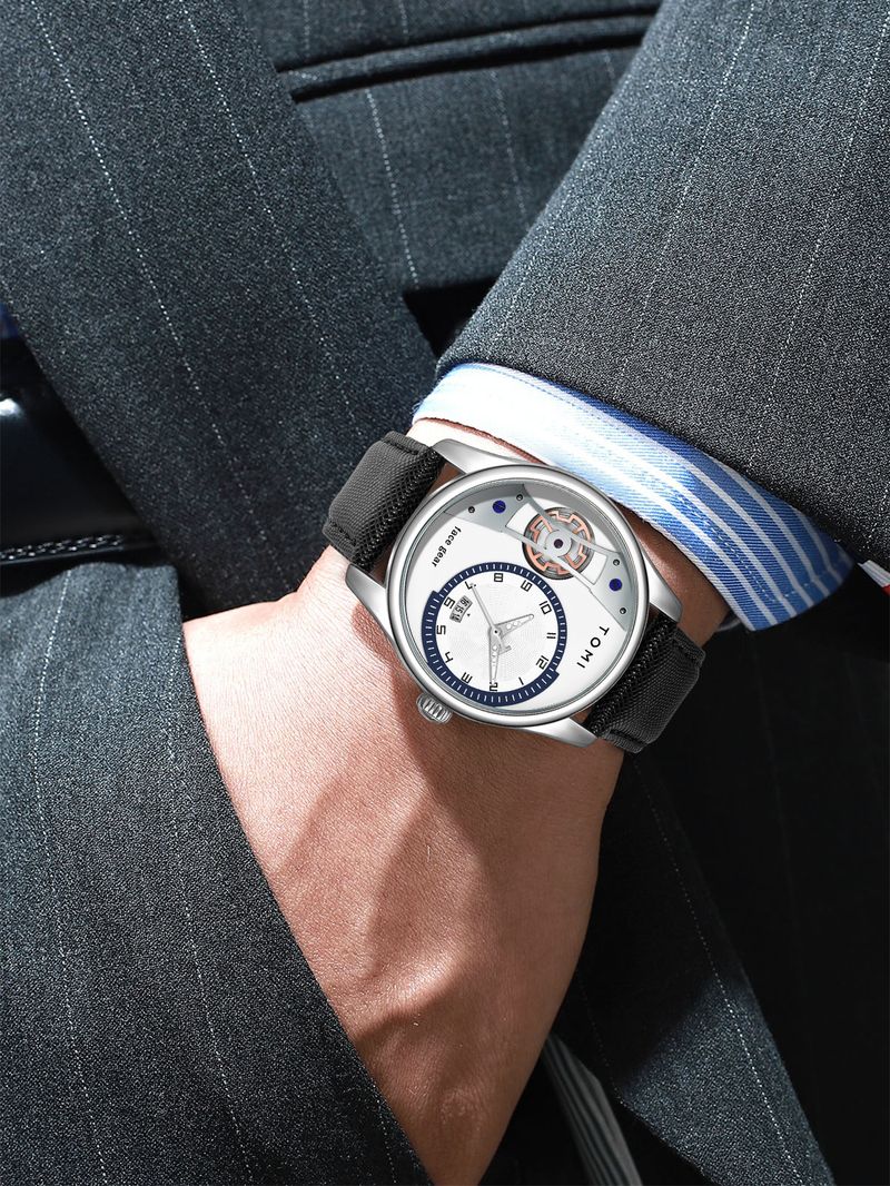 Men's Classic Quartz Watch With Genuine Leather Strap, Minimalist Design, Stainless Steel Buckle, Perfect For Business And Casual Wear_voghion.com
