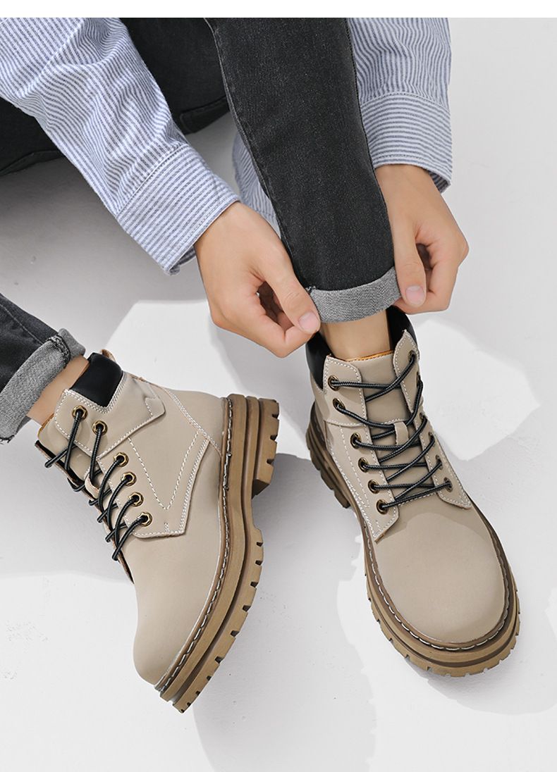 Men's Waterproof Leather Work Boots - High Top Rugged Outdoor Boots For Men, Durable & Comfortable Casual Boots For All Seasons_voghion.com
