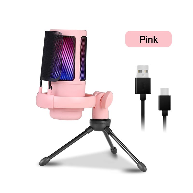 USB Condenser Gaming for PC PS4 Phone with Touch Mute Singing Noise Reduction RGB Lighting Capacitor Microphone Set_voghion.com
