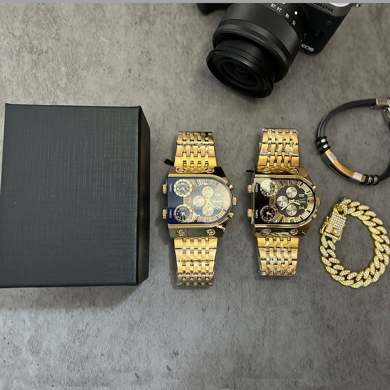 2023 New Hot Selling Watch Oulm Oulei New Set Multi Time Zone Large Dial Night Glow Men's Watch Steel Band Casual Quartz Watch_voghion.com