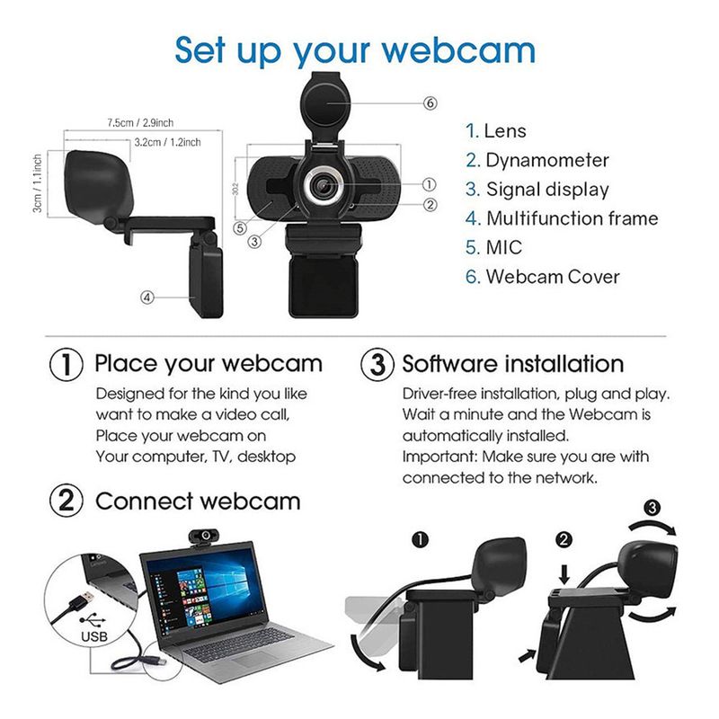 1080P HD Web Camera With Universal Clips Fits Laptops Desktops LCD Monitors Webcam Full HD Microphone_voghion.com