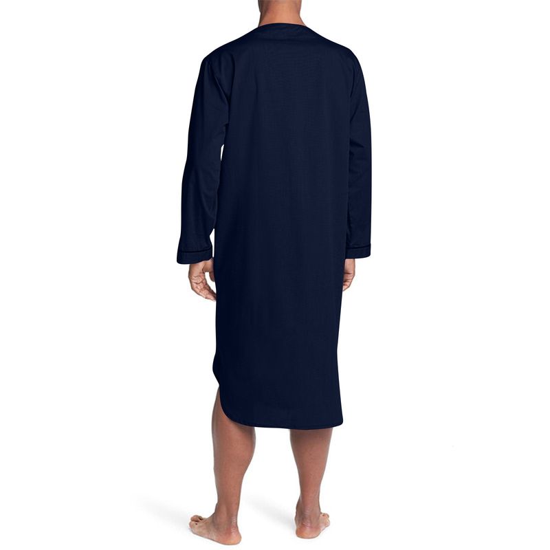 2025 Frühling Muslimischen Mittellangen Lose Feste Pyjamas männer Homewear Nachtwäsche Farbe Block_voghion.com