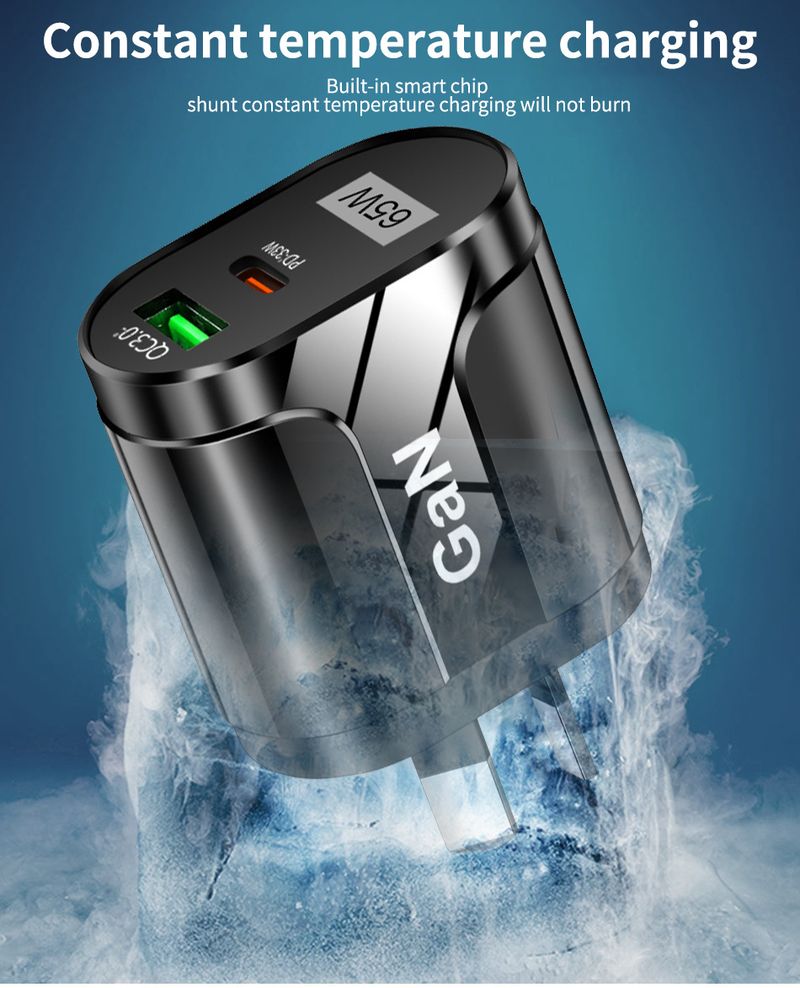 Music Festival 65 W australisches Standard-Galliumnitrid-PD-Schnellladegerät für Mobiltelefone QC3.0-Laptop-GaN-Netzteil_voghion.com