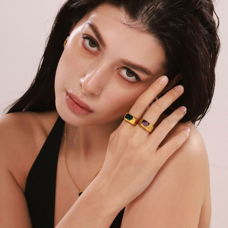 Anello da donna con zircone intarsiato, anello alla moda, personalità, in acciaio inossidabile, colore preservante, anello per indice, combinazione di marea_voghion.com