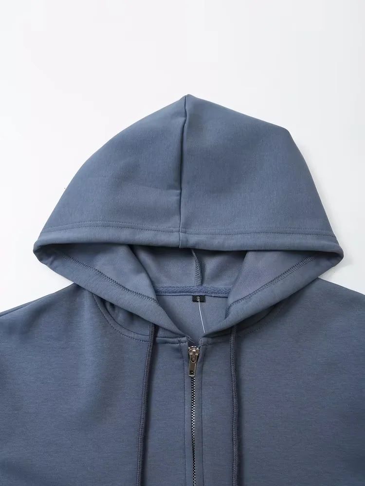 Frae Kleeder Stil Stitch Dekoratioun Elastesch Taille Doppelsäiteg Stoff Bell Bottom Hosen Zipper Sweatshirt Kostüm_voghion.com