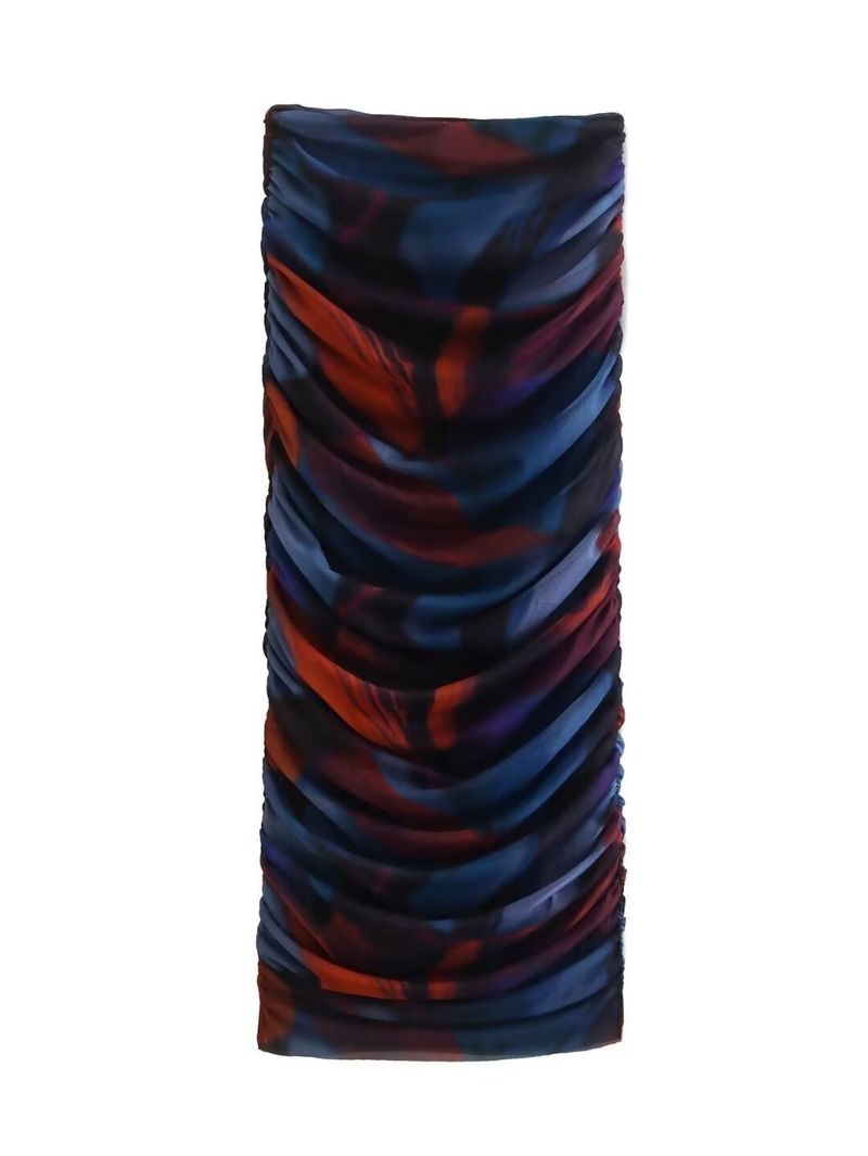 Ensemble haut à manches longues et col rond en maille pour femme + jupe mi-longue imprimée en soie_voghion.com
