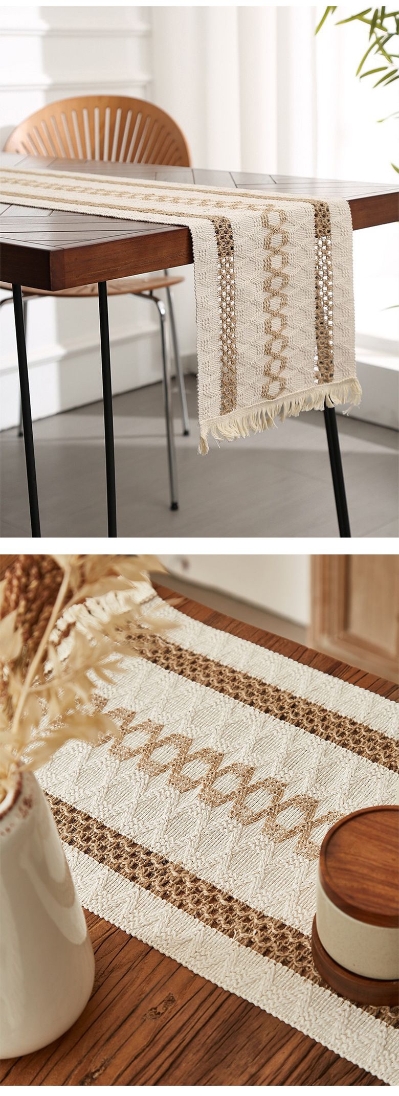 Cotton And Linen Table Runner Stitching Woven Tassel Ethnic Style Table Mat Festival Decoration Knitted Hollow Cover Cloth Light Luxury High End_voghion.com