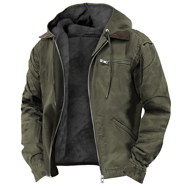 Hooded Fleece-Lined Jacket For Men – Relaxed Fit, Zippered Pockets, All-Day Comfort (S-5XL, Polyester Fill, Solid Colors)_voghion.com