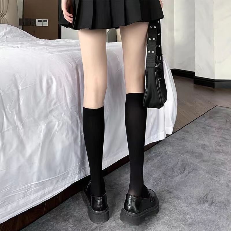 Calf For Women, Ice Socks, Summer Thin Style, Strong Compression, Slimming, Over-the-Knee Long Tube, Black And White,_voghion.com