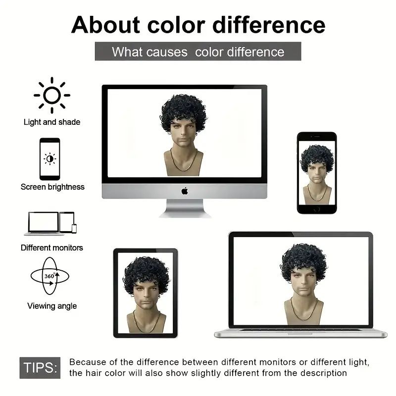 Kairuisi Men's Afro Short Curly Wig - 1B# Black Synthetic Heat Resistant Fiber With Rose Net Cap For Natural Look_voghion.com