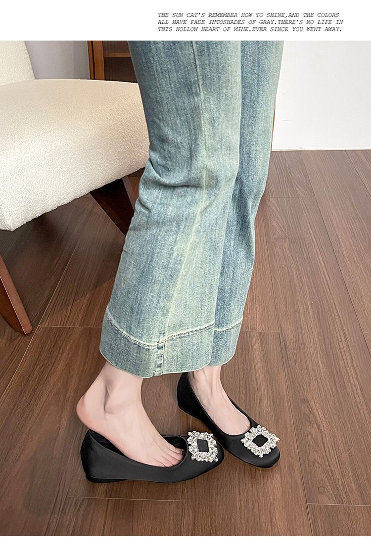 Scarpe singole francesi da donna con aumento dell'altezza interna, con gonna bassa e strass, scarpe da sposa con suola piatta_voghion.com