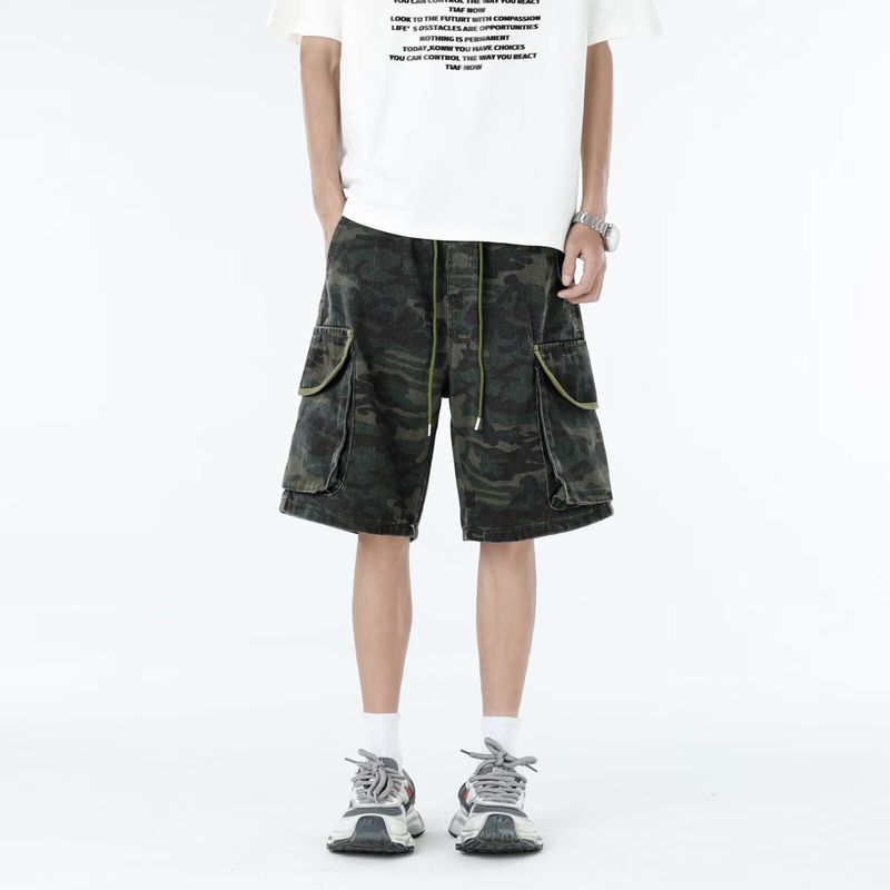 Urban Camo Cargo Shorts – Military-Inspired Washed Denim With Multi-Pocket Design (Tactical Aesthetic, Light Stretch, Summer Essential)_voghion.com