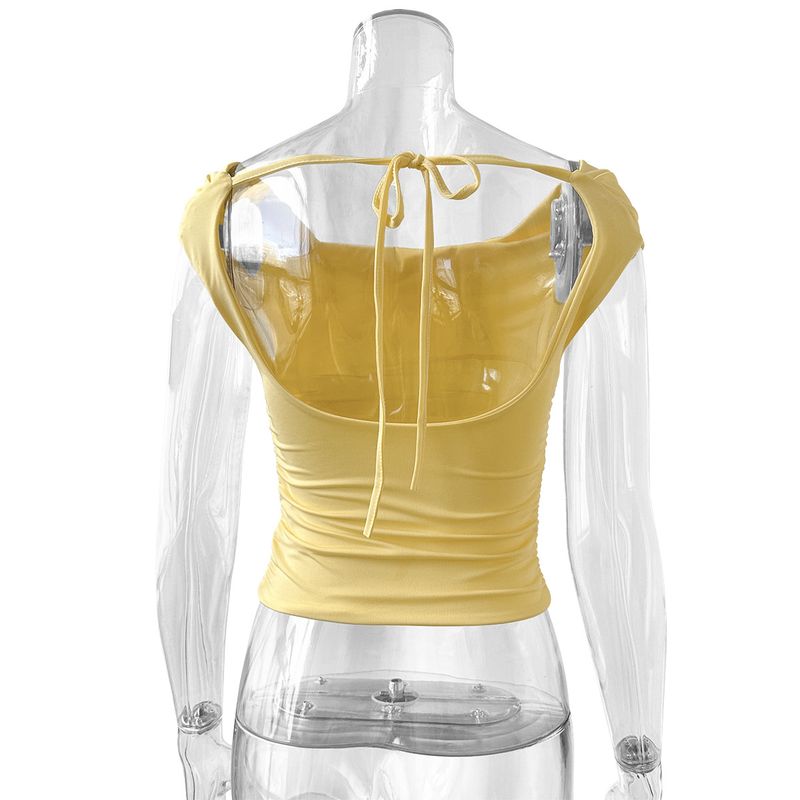 2024 heißer Verkauf Neue Ärmellose Spitze Up Basis Top Sommer Sexy One Neck Off Schulter T-shirt_voghion.com