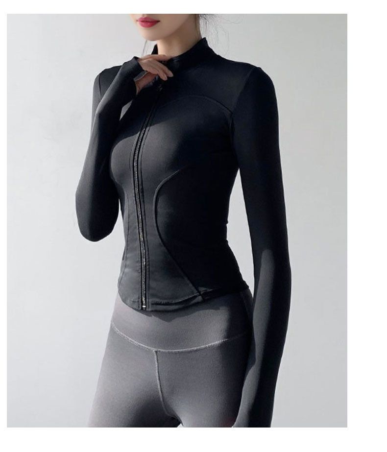 Damenbekleidung Damen-Yoga-Oberteil mit Reißverschluss und langen Ärmeln – Slim Fit-Workout-Shirt mit hohem Halsausschnitt zum Laufen und fürs Fitnessstudio – feuchtigkeitsableitendes Stretchgewebe_voghion.com