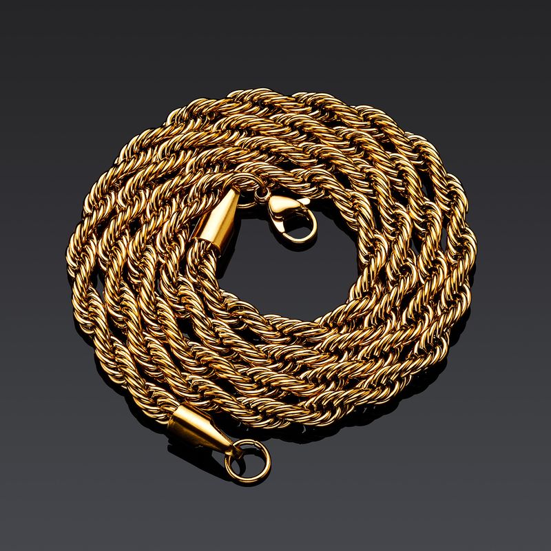 Necklaces Hip Hop Plain Chain 5mm Thick Encrypted Stainless Steel Twist Chain Color Preserving Electroplating Twisted Rope Set Necklace Bracelet_voghion.com