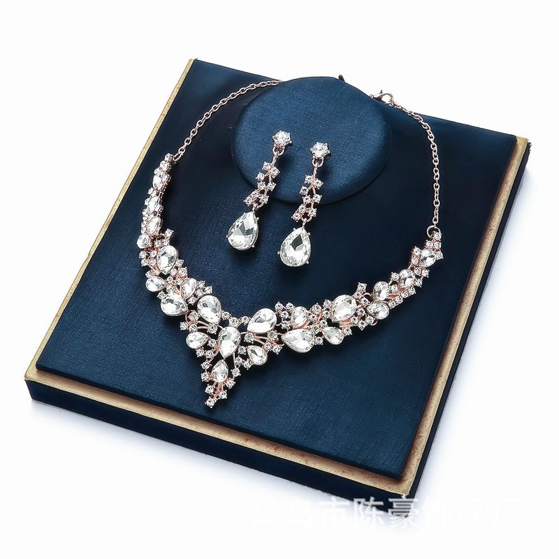 Collana corta con clavicola e orecchini in lega da donna con goccia d'acqua, set da due pezzi, all'ingrosso_voghion.com