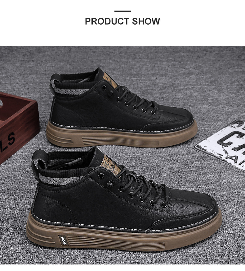 Frühling Neue Koreanische Version Trendy All Match Sneakers Herren High Top Casual Sportschuhe Studenten Atmungsaktive Lederschuhe_voghion.com
