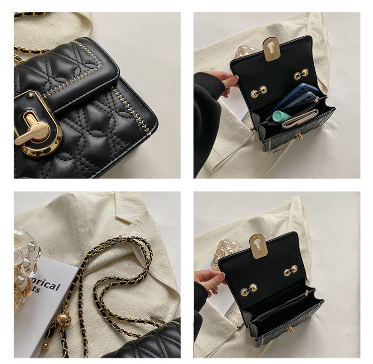 Rhombus Embroidery Thread Bag 2023 New Winter Fashion Small Square Bag Net red solid color one-shoulder casual Messenger bag_voghion.com