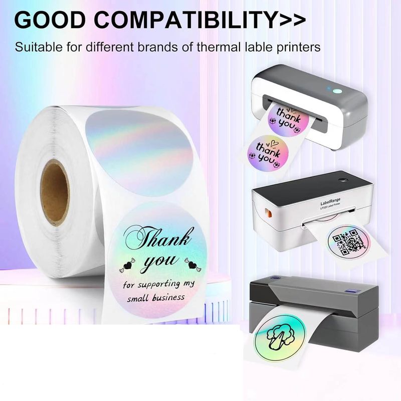 Holographic Round Seal Stickers - Thermal, Waterproof, Matte Silver Self-Adhesive Labels For Gifts & Packaging_voghion.com