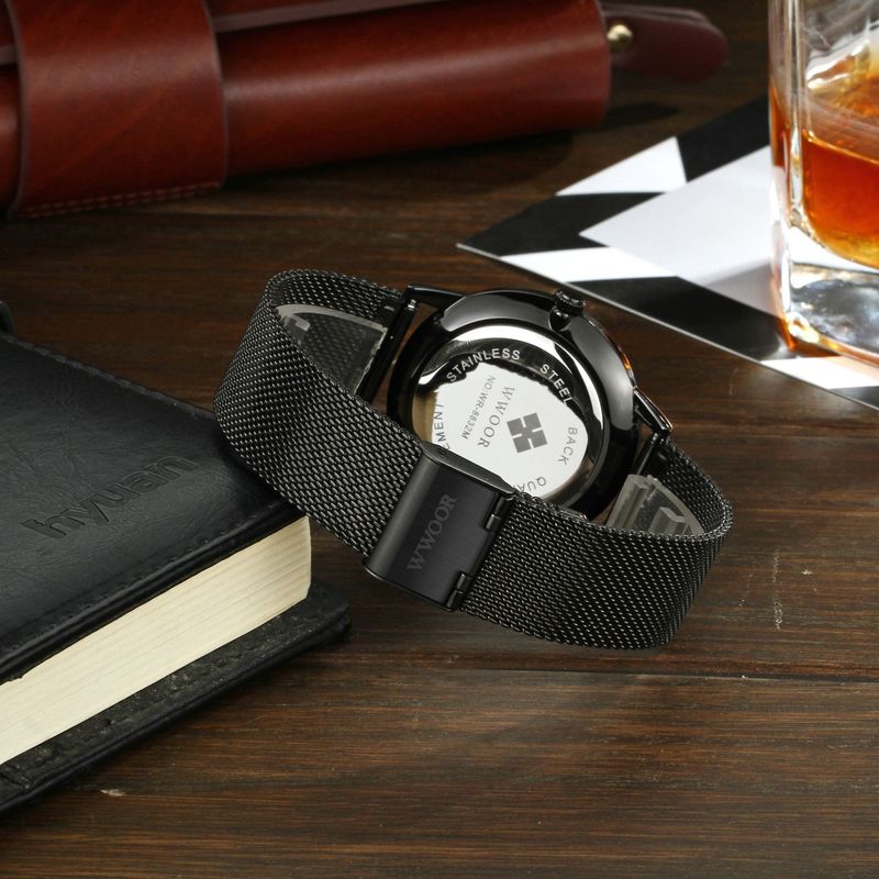 Herren-Quarzuhr mit ultradünnem, rundem Edelstahl-Mesh-Band, wasserdicht, lässige Armbanduhr für den Alltag, modische, einfache Uhr_voghion.com