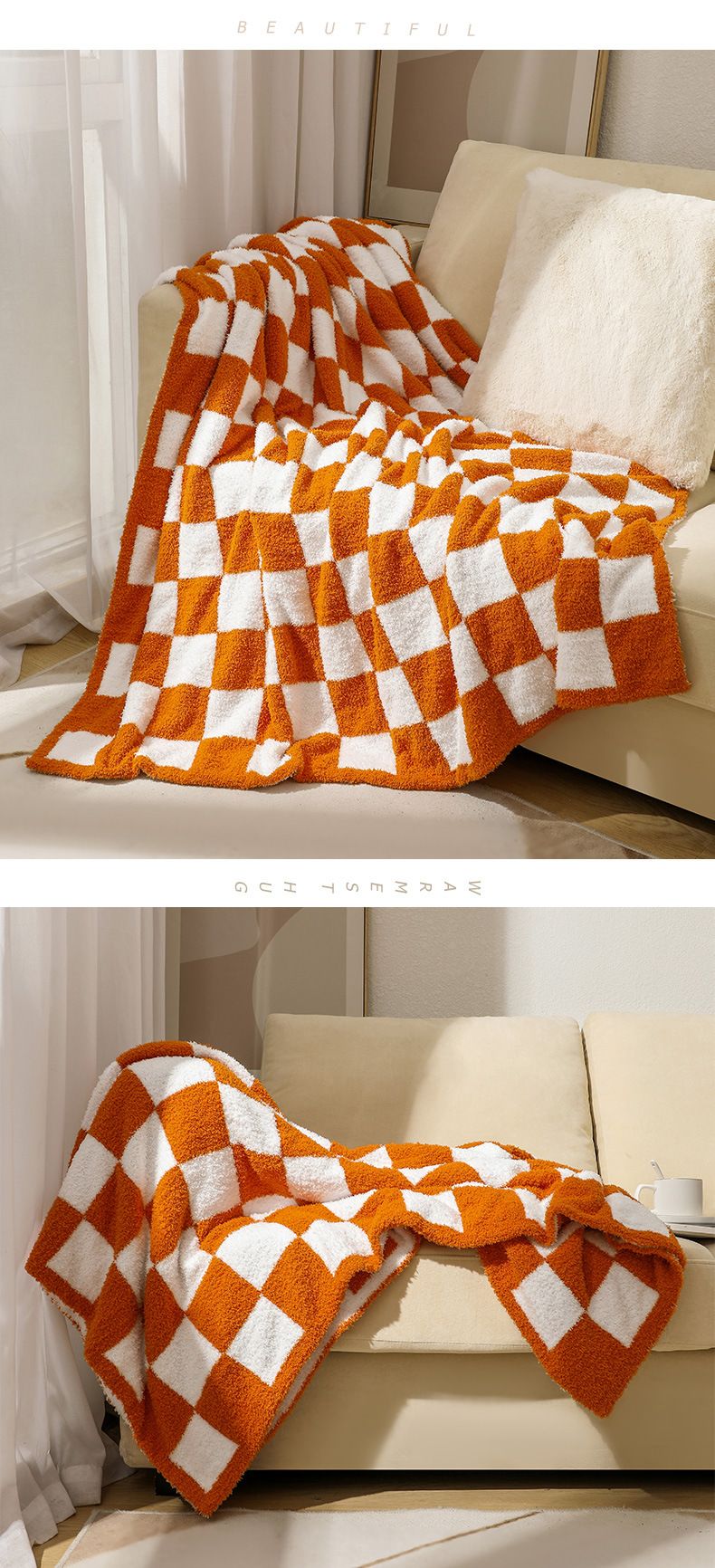 INS Nordic divano coperta a scacchiera scozzese coperta piccola aria condizionata lavorata a maglia, coperta per pisolino in velluto con bordo mezzo_voghion.com