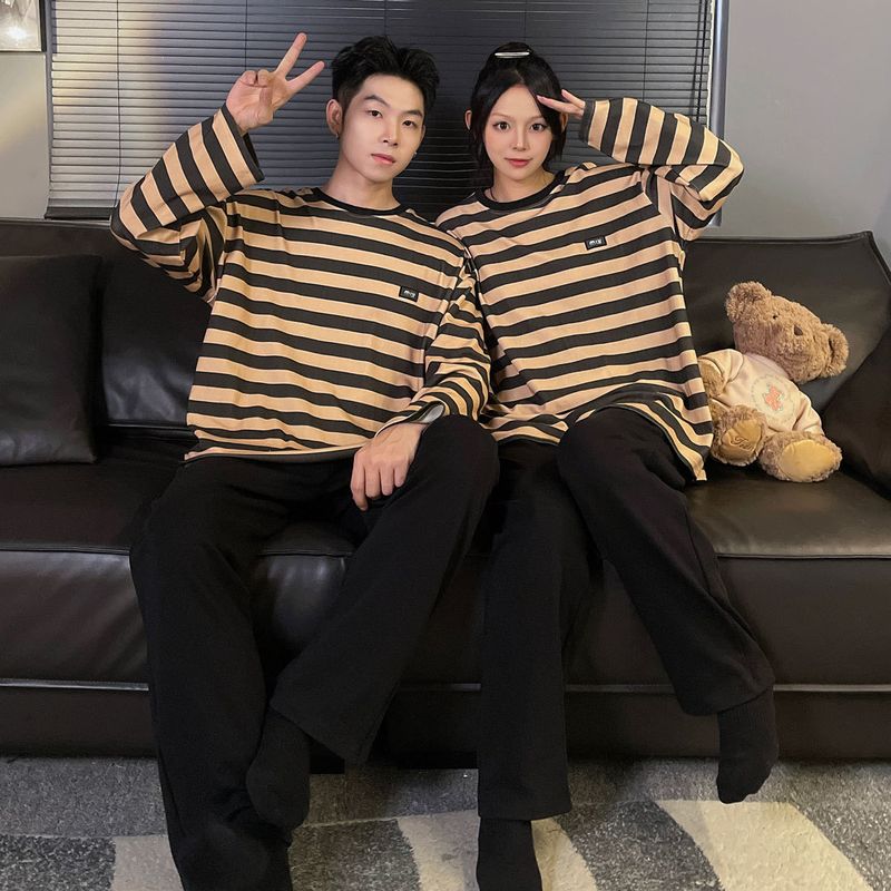 Pigiama da donna autunno/inverno 2024, nuovo cotone, maniche lunghe, semplice ed elegante, stile Iins, le coppie possono indossare_voghion.com