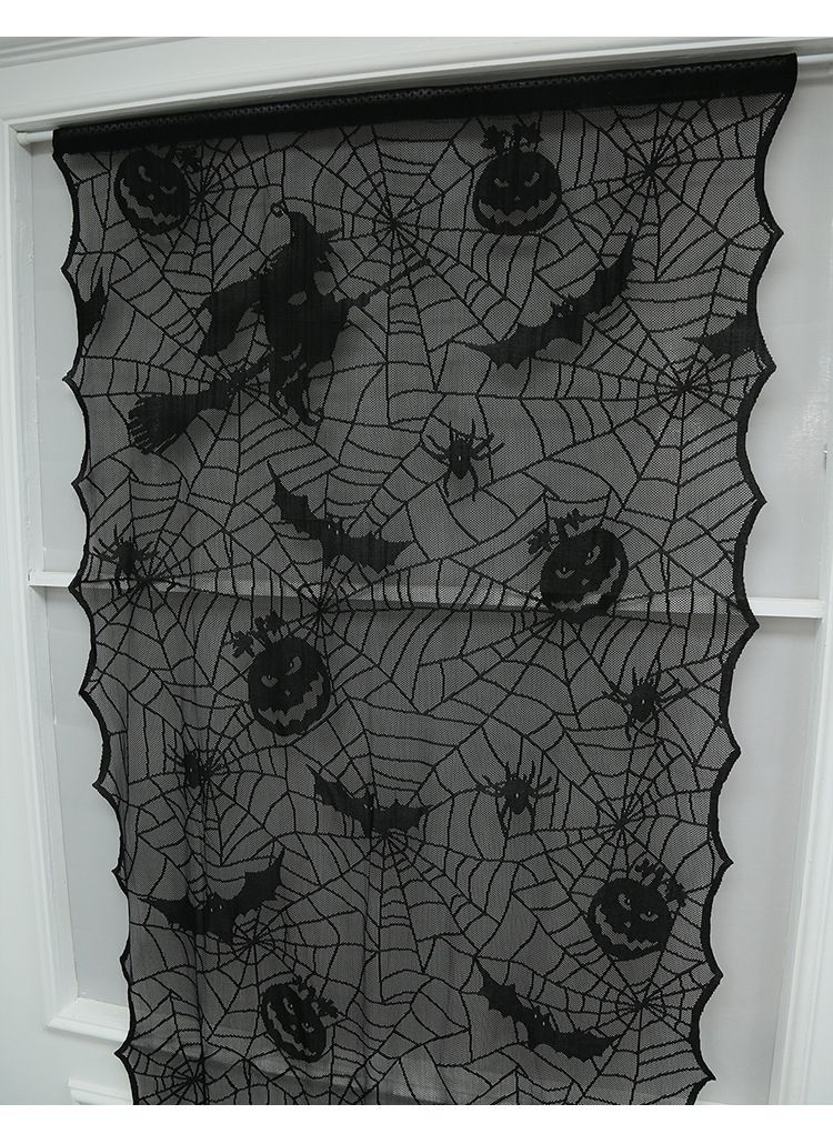 Gothic-Spitzen-Türvorhang-Set – Halloween-Spinnennetz-, Hexen-, Fledermaus- und Skelett-Designs, Spukhaus-Dekor (100 x 210 cm, Schwarz, 4er-Pack)_voghion.com