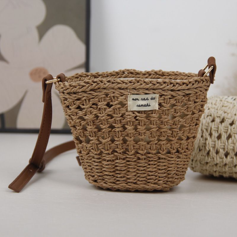 Niche til kvinders sommer nye afslappede feriestil græsvævet strand mini håndholdt skulder crossbody taske_voghion.com